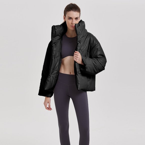 NWOT LIT Puffer Faux-leather Snap Fluffy Coat S black MSRP $199 - Picture 6 of 11